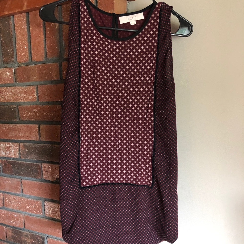 Maroon and black mixed media sleeveless blouse